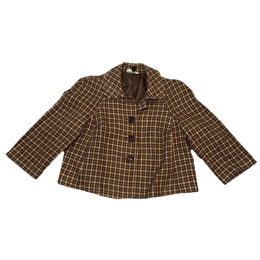 Briggs New York Womens Acrylic Wool Lined Jacket Sz 10P Button Houndstooth Check